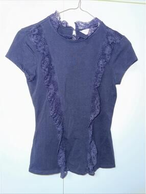 Ted Baker Women  Ruffle Top Navy Blue Sz 1  XS Quiet Luxury Preppy Grandma